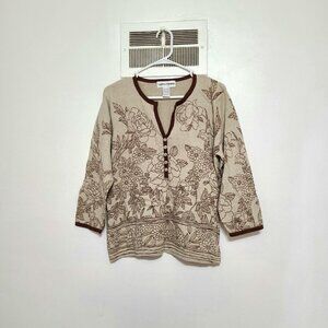 Cathy Daniels Beige Floral Cotton Cardigan